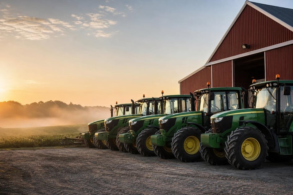Farm tractors at a commercial worksite, illustrating agriculture equipment financing: how to get funded for your next machine
