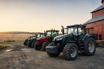 Farm tractors at a commercial worksite, illustrating agriculture equipment financing terms