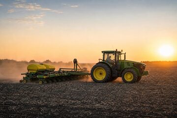 Tractor in field at a commercial worksite, illustrating agriculture equipment financing with no down payment