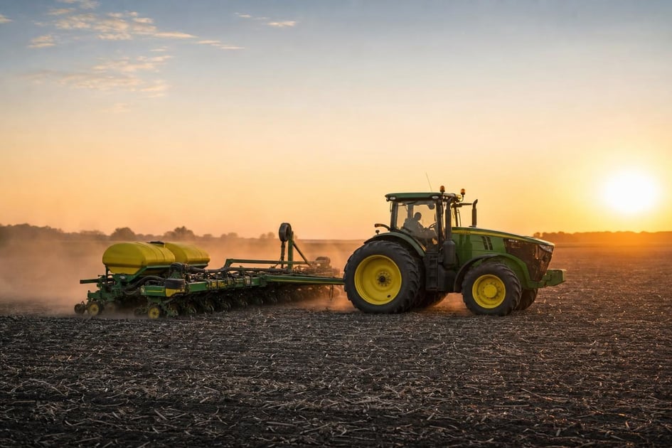 Tractor in field at a commercial worksite, illustrating agriculture equipment financing with no down payment