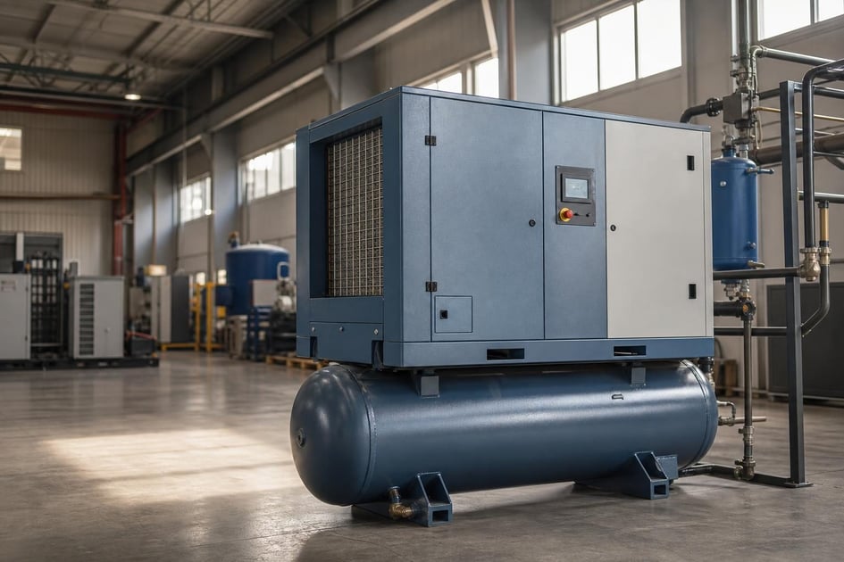 Air compressor at a commercial worksite, illustrating air compressor financing bad credit: what to expect