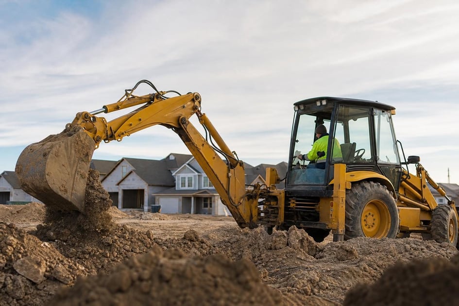 Backhoe at a commercial worksite, illustrating backhoes financing bad credit: what to expect