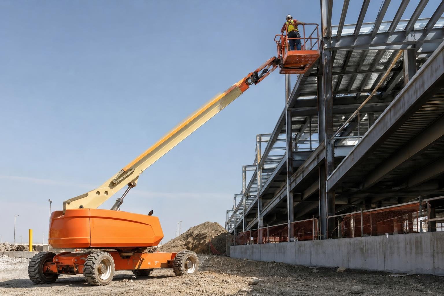 Boom lift at a commercial worksite, illustrating boom lifts financing qualify for: what to expect