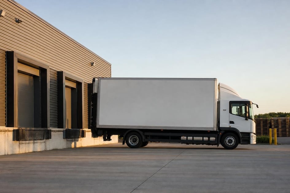 Box truck at a commercial worksite, illustrating box trucks financing with no down payment: what to expect