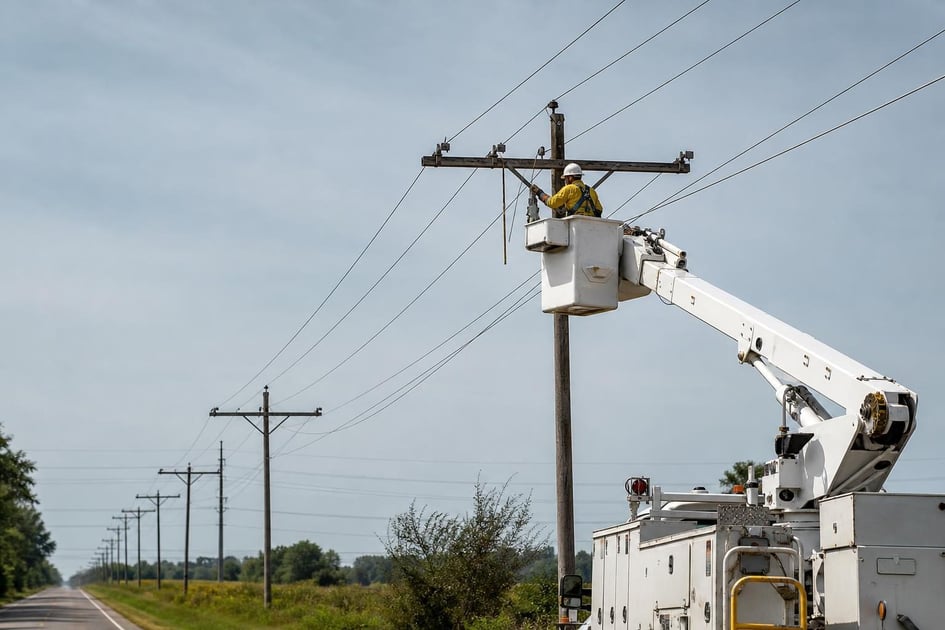 Bucket truck at a commercial worksite, illustrating bucket trucks financing in illinois