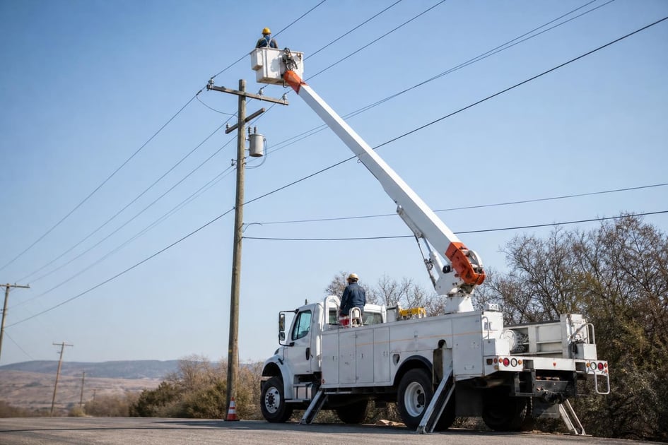 Bucket truck at a commercial worksite, illustrating bucket trucks financing no money down: what to expect