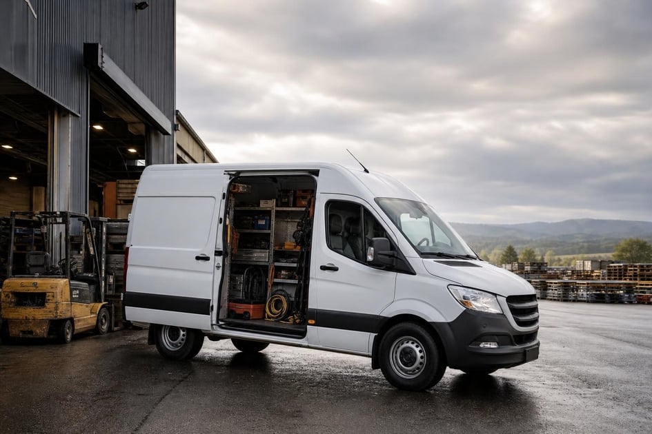 Cargo van at a commercial worksite, illustrating cargo vans financing in pennsylvania