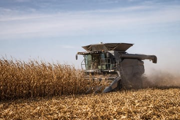 Combine harvester at a commercial worksite, illustrating combines financing bad credit: what to expect