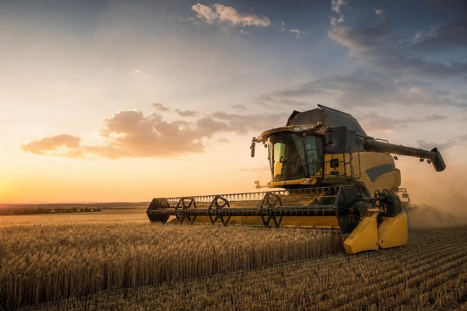 Combine harvester at a commercial worksite, illustrating combines financing for small business: what to expect