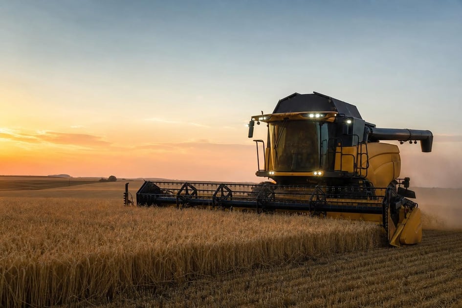 Combine harvester at a commercial worksite, illustrating combines financing with no down payment: what to expect