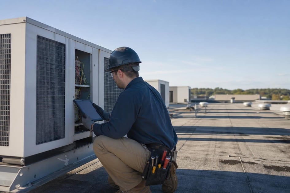 Commercial rooftop hvac unit at a commercial worksite, illustrating commercial hvac system financing bad credit: what to expect