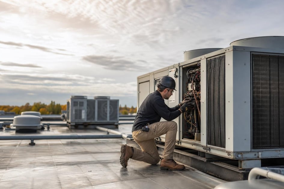 Commercial rooftop hvac unit at a commercial worksite, illustrating commercial hvac system financing for small business: what to expect