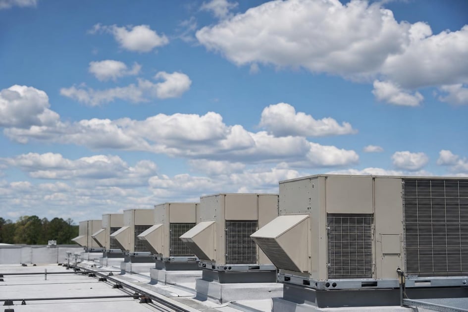 Commercial rooftop hvac units at a commercial worksite, illustrating commercial hvac system financing in georgia