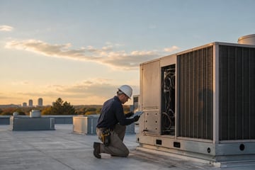 Commercial rooftop hvac units at a commercial worksite, illustrating commercial hvac system financing in north carolina