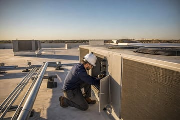 Commercial rooftop hvac units at a commercial worksite, illustrating commercial hvac system financing in texas