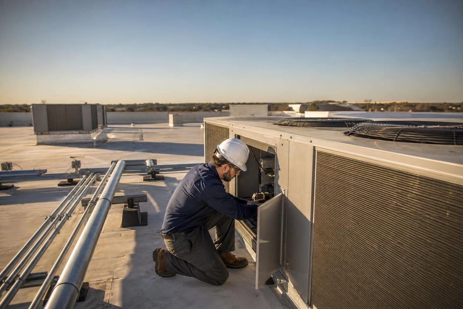 Commercial rooftop hvac units at a commercial worksite, illustrating commercial hvac system financing in texas
