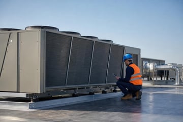 Commercial rooftop hvac unit at a commercial worksite, illustrating commercial hvac system financing rates: what to expect