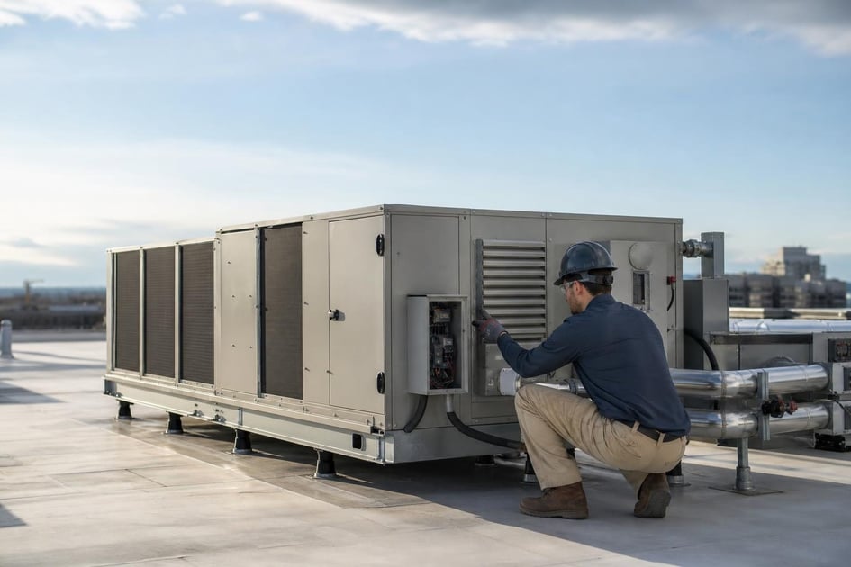 Commercial rooftop hvac units at a commercial worksite, illustrating commercial hvac system financing requirements: what to expect