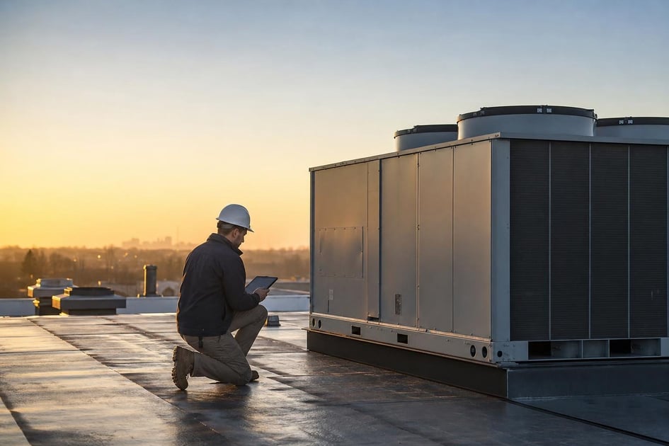 Commercial hvac rooftop unit at a commercial worksite, illustrating commercial hvac system financing startup business: what to expect