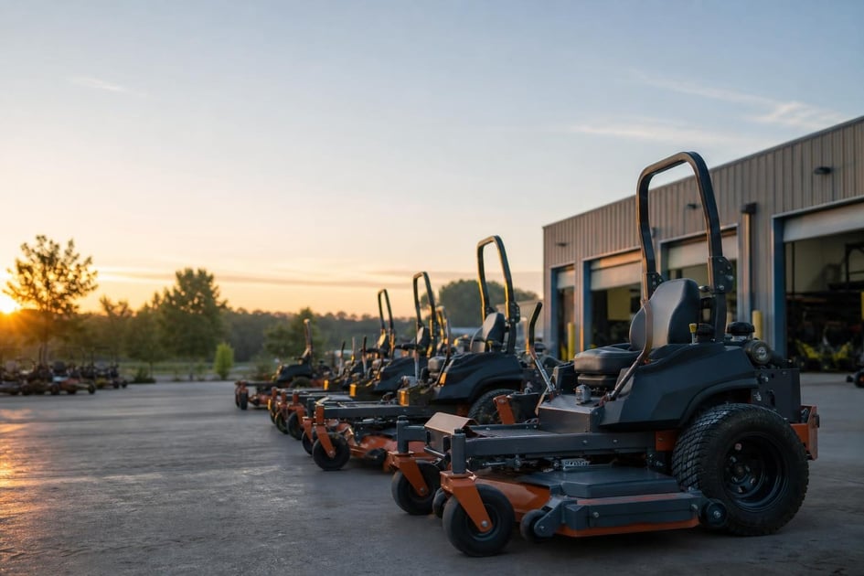 Commercial mowers at a commercial worksite, illustrating commercial mower financing with no down payment: what to expect