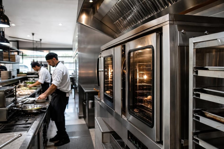 Commercial convection oven at a commercial worksite, illustrating commercial ovens financing for small business: what to expect