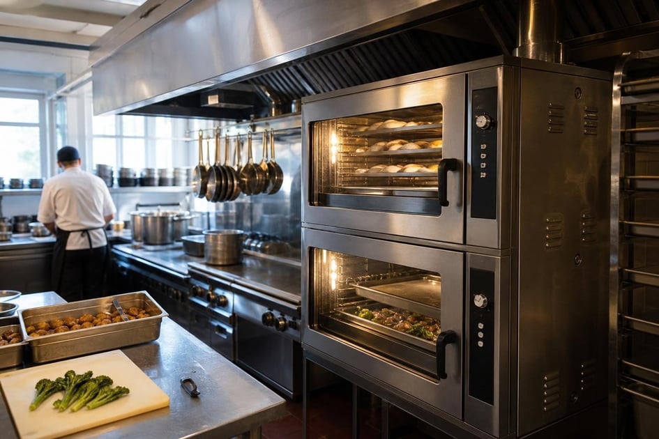 Commercial convection oven at a commercial worksite, illustrating commercial ovens financing qualify for: what to expect