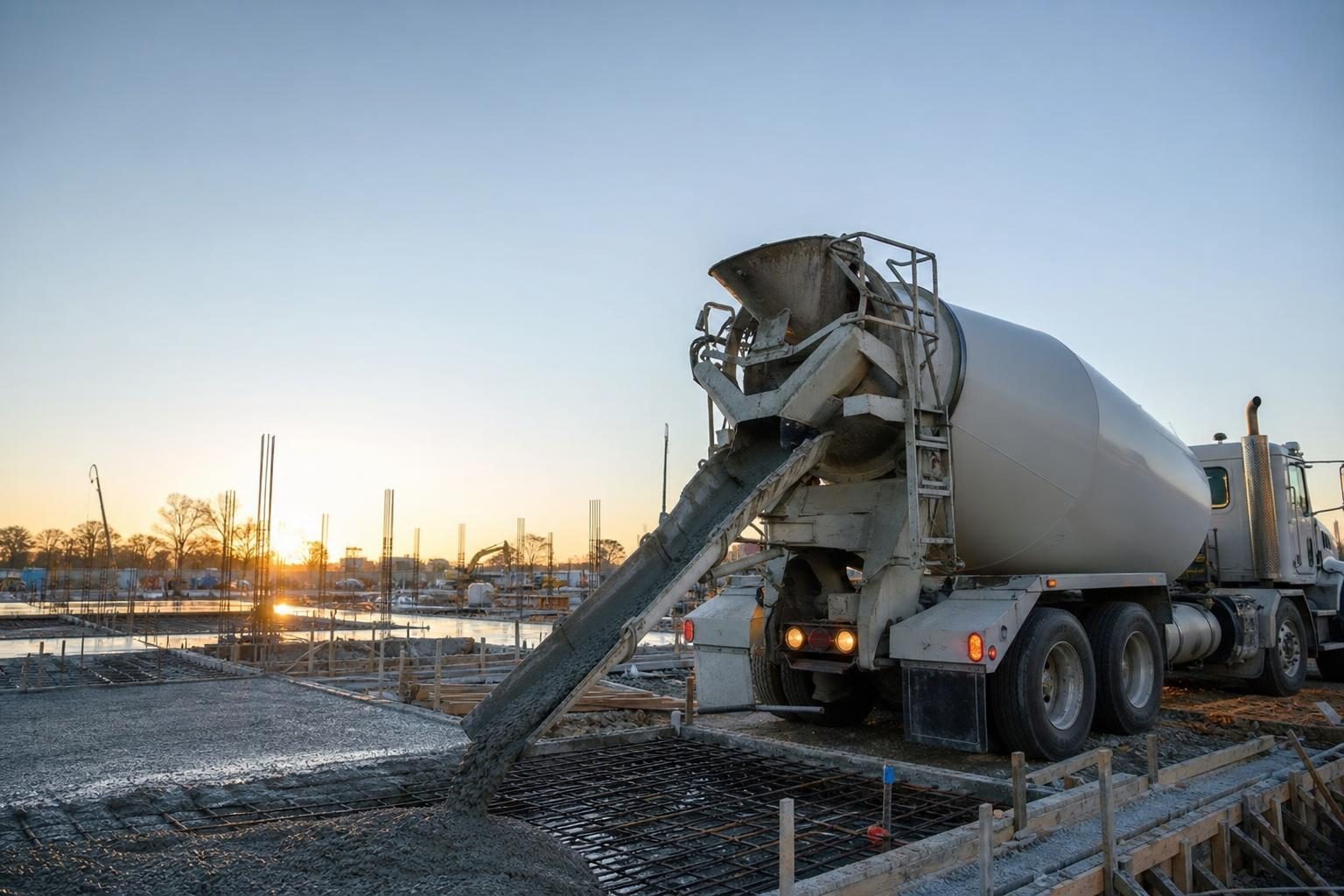 Concrete mixer at a commercial worksite, illustrating concrete mixer financing bad credit: what to expect