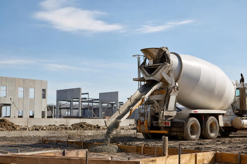 Concrete mixer at a commercial worksite, illustrating concrete mixer financing for small business: what to expect