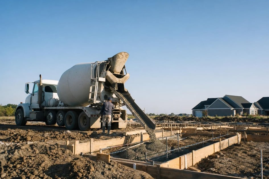 Concrete mixer at a commercial worksite, illustrating concrete mixer financing rates: what to expect