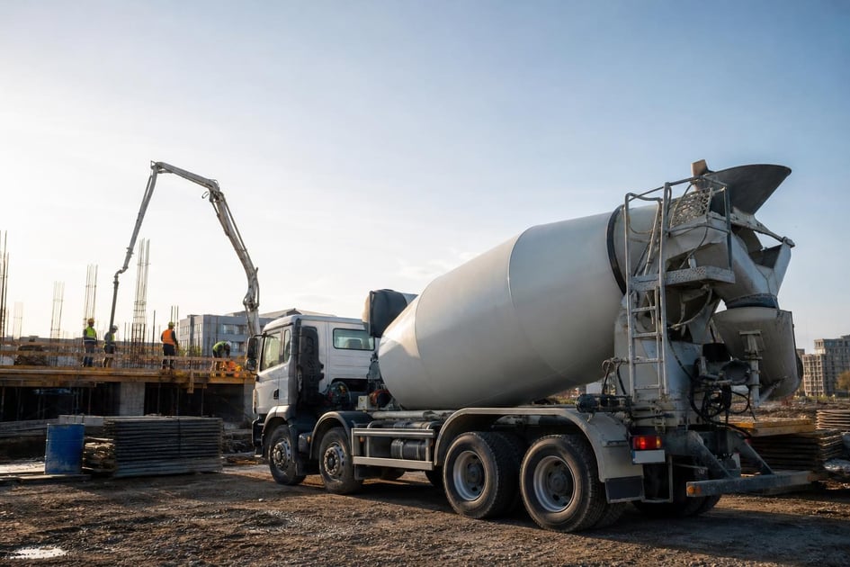 Concrete mixer at a commercial worksite, illustrating concrete mixer financing requirements: what to expect
