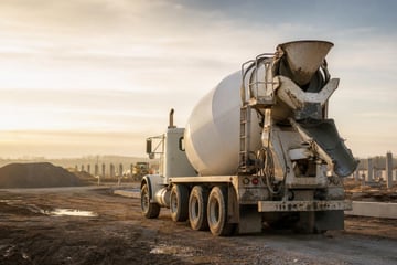 Used concrete mixer at a commercial worksite, illustrating concrete mixer financing used: what to expect