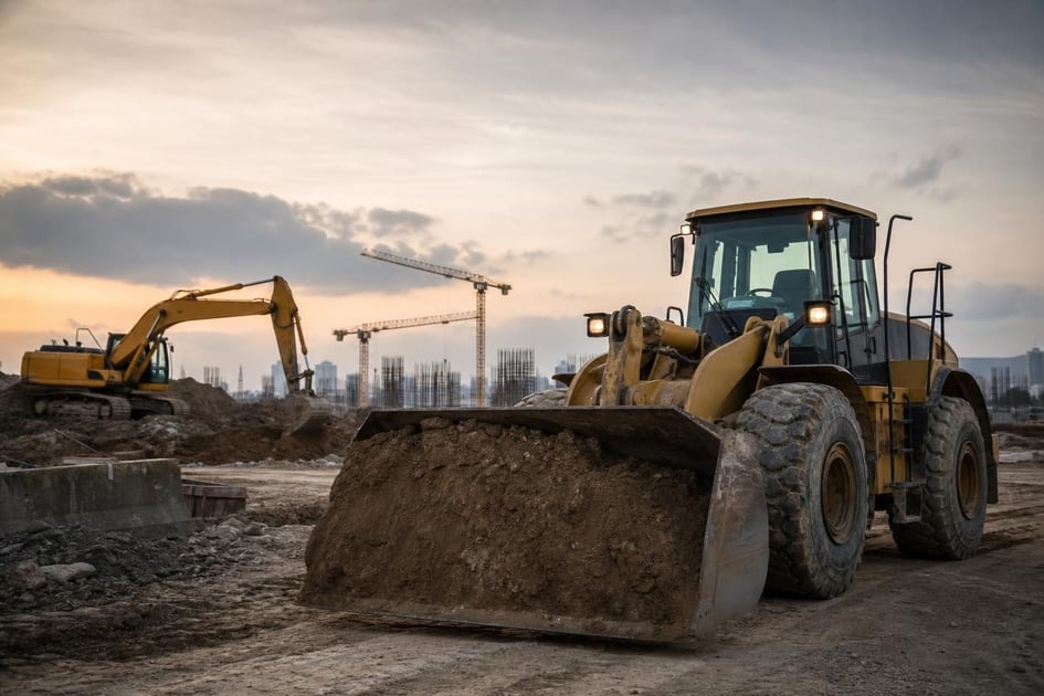 Excavator at a commercial worksite, illustrating construction equipment financing bad credit