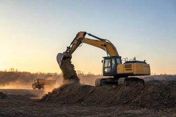 Excavator at a commercial worksite, illustrating construction equipment financing cost