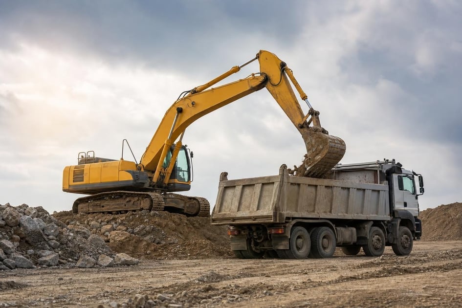 Excavator at a commercial worksite, illustrating construction equipment financing: how to get funded fast