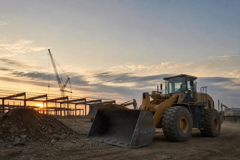Excavator at a commercial worksite, illustrating construction equipment financing rates