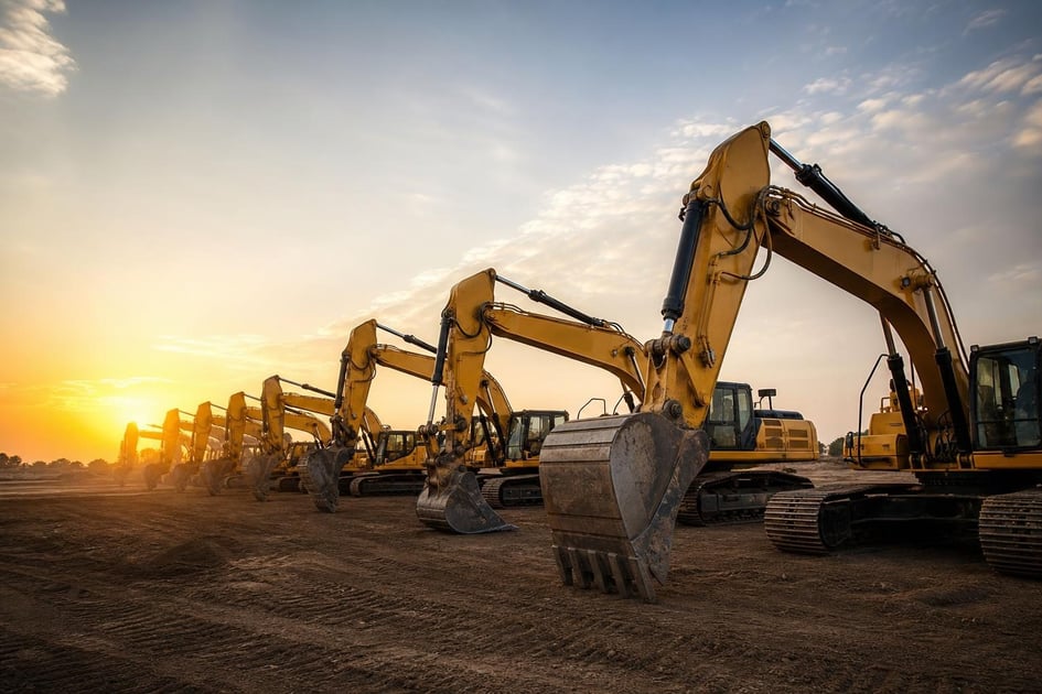 Excavators at a commercial worksite, illustrating construction equipment financing: what you qualify for