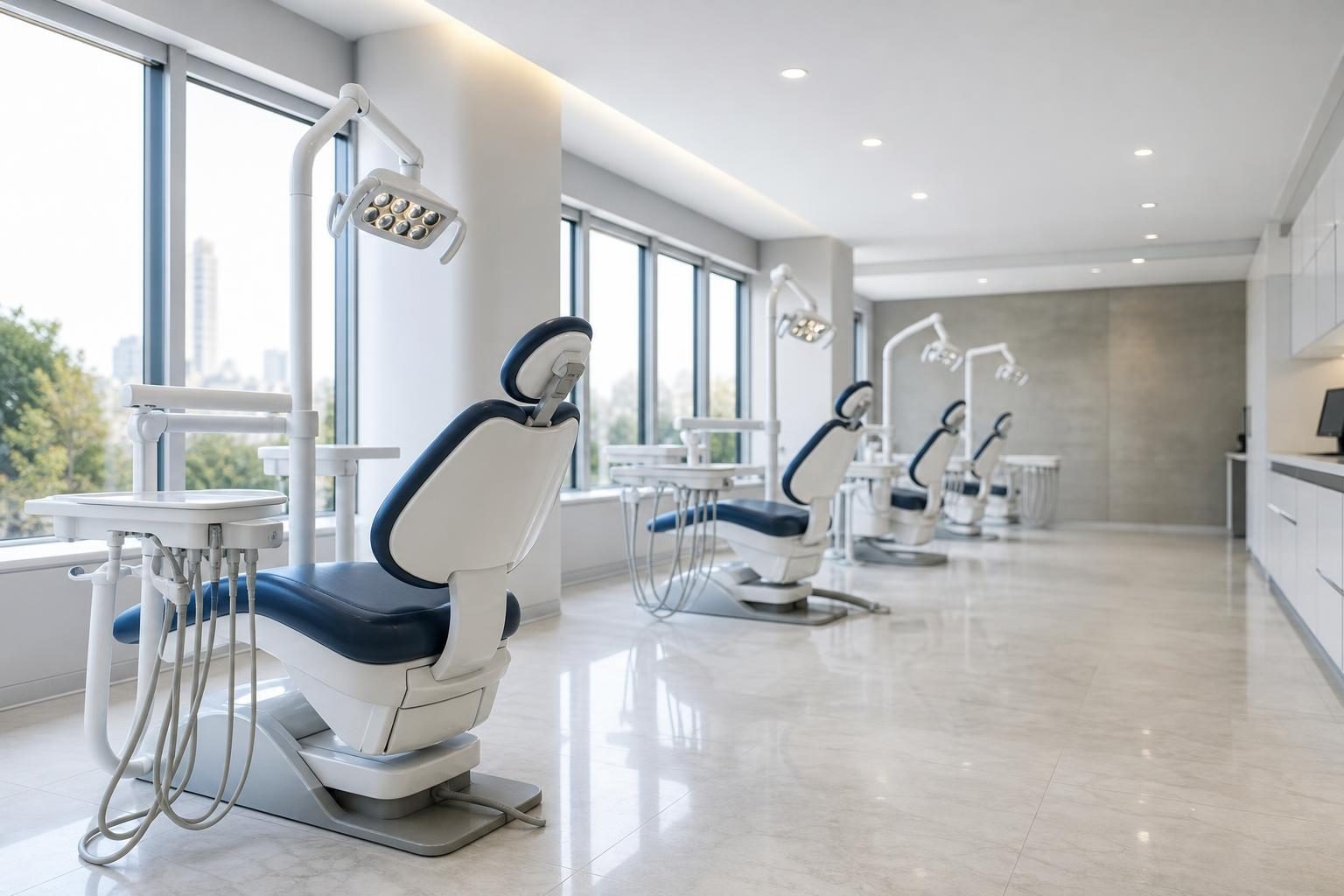 Dental operatory chairs at a commercial worksite, illustrating dental chairs financing qualify for: what to expect