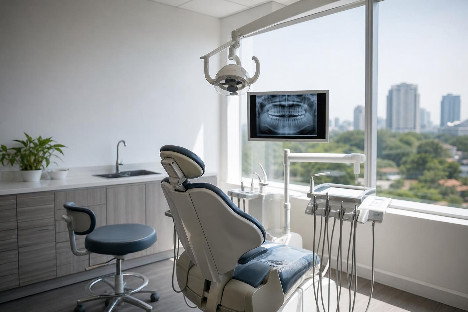 Dental operatory at a commercial worksite, illustrating dental equipment financing calculator