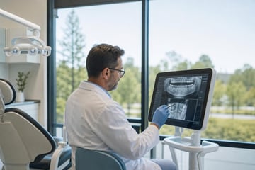 Dental operatory chair at a commercial worksite, illustrating dental equipment financing no money down