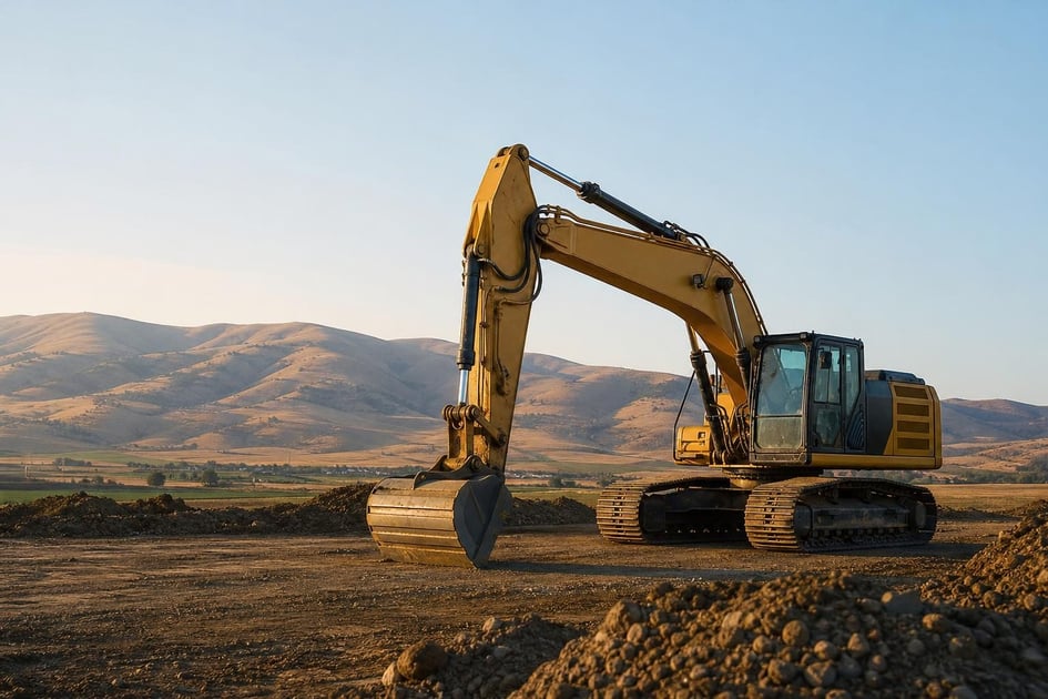Excavator at a commercial worksite, illustrating equipment financing in california: rates, terms and how to qualify
