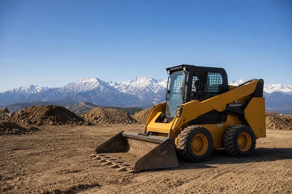 Skid steer loader at a commercial worksite, illustrating equipment financing in colorado: rates, terms and how to qualify
