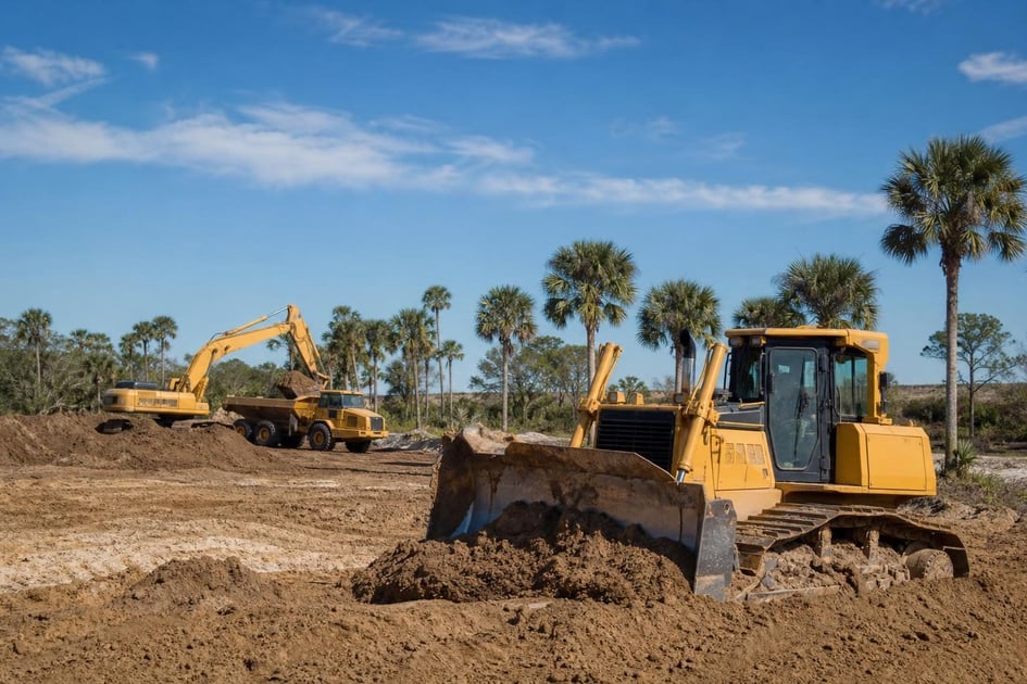 Excavator at a commercial worksite, illustrating equipment financing in florida: rates, terms and how to qualify