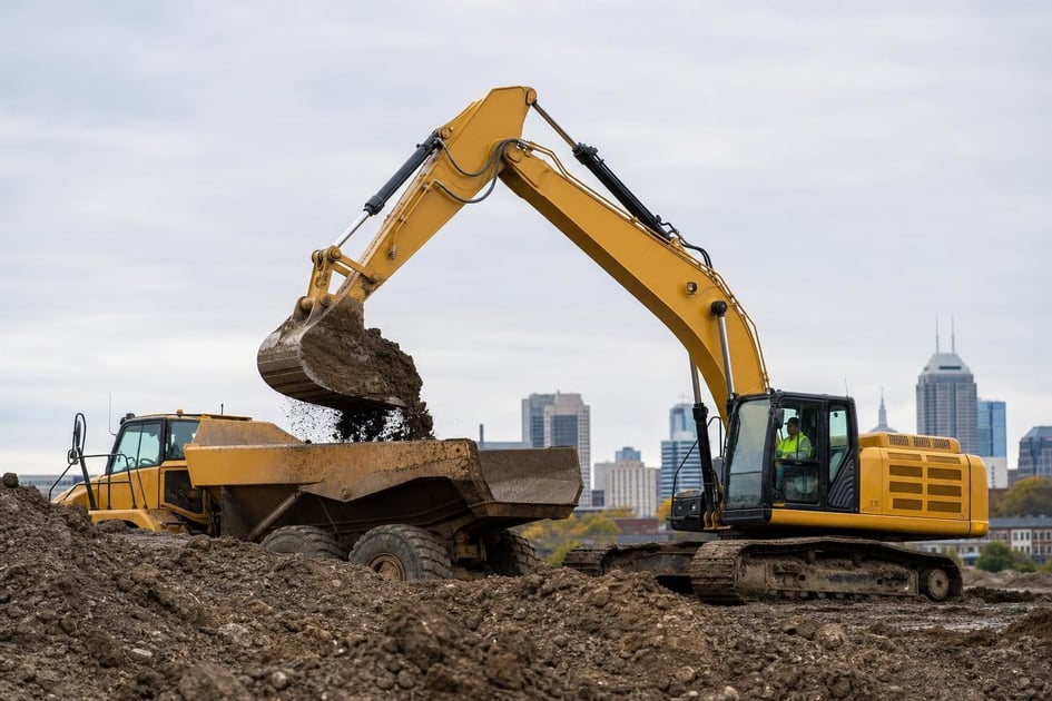 Skid steer loader at a commercial worksite, illustrating equipment financing in indiana: rates, terms and how to qualify