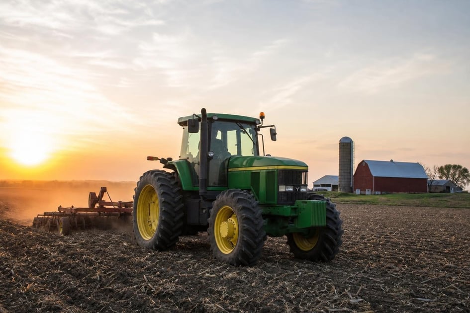 Farm tractor at a commercial worksite, illustrating equipment financing in iowa: rates, terms and how to qualify