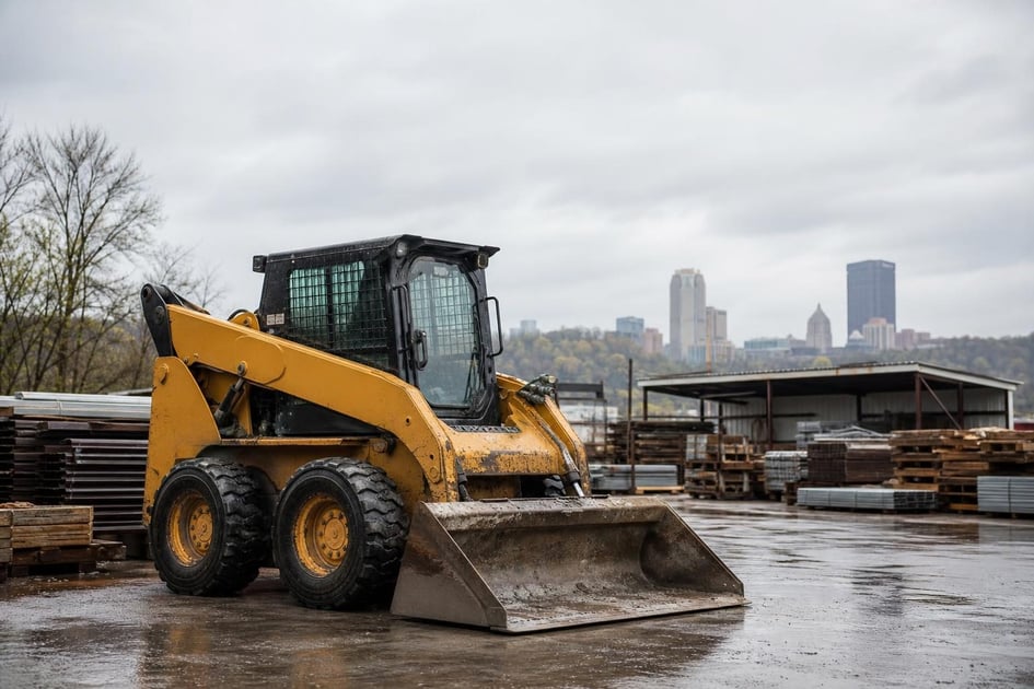 Skid steer loader at a commercial worksite, illustrating equipment financing in pennsylvania: rates, terms and how to qualify