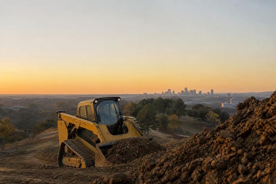 Skid steer at a commercial worksite, illustrating equipment financing in tennessee: rates, terms and how to qualify