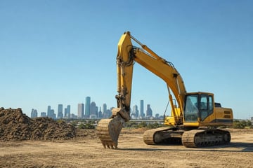 Excavator at a commercial worksite, illustrating equipment financing in texas: rates, terms and how to qualify