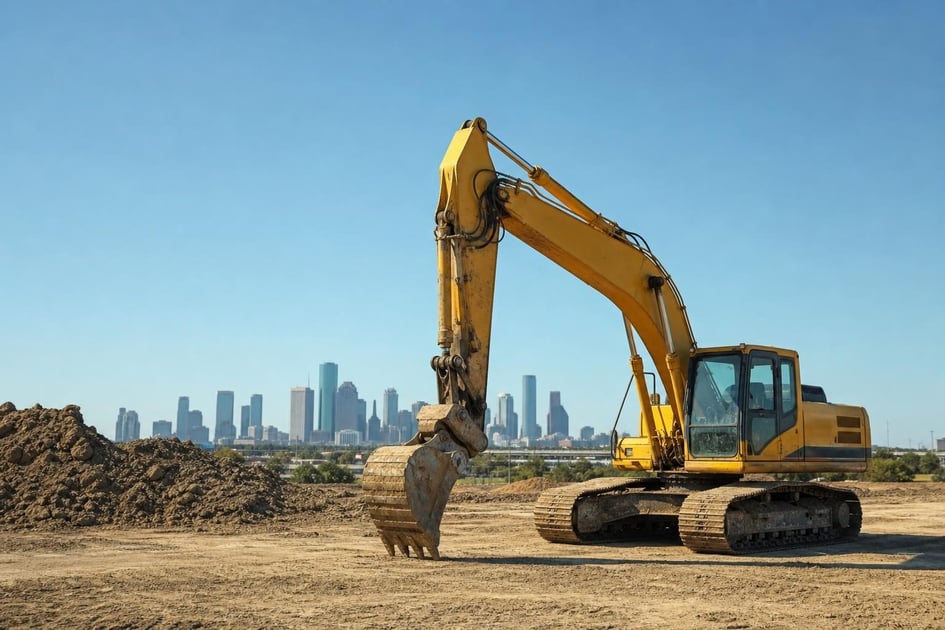 Excavator at a commercial worksite, illustrating equipment financing in texas: rates, terms and how to qualify