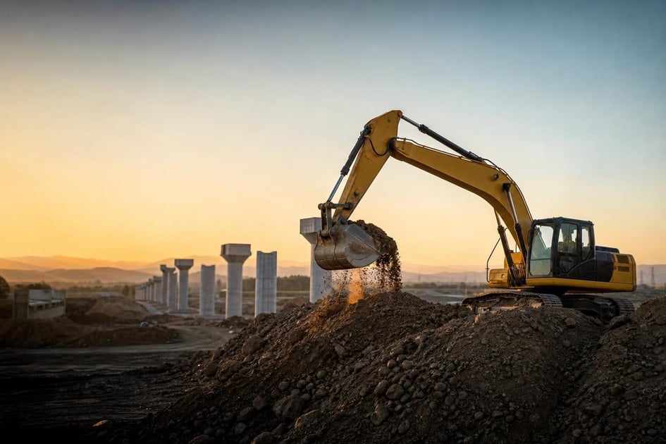 Construction equipment at a commercial worksite, illustrating equipment financing rates: complete guide