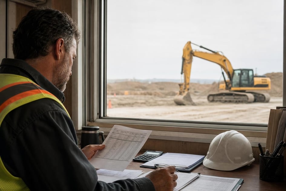 Excavator and commercial truck at a commercial worksite, illustrating equipment financing vs line of credit: which is right for your business?